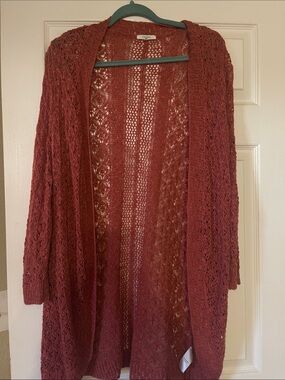 Maurices Open-Front Rust Lace Knit Cardigan